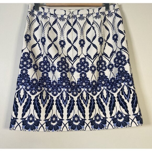 J Crew Skirt Size 6 Blue Floral Pencil Cotton Zip Up Office Preppy Party Casual - Picture 2 of 9